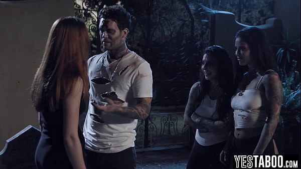 Petite redhead beauty got railed in a hardcore foursome with her ghost friends 