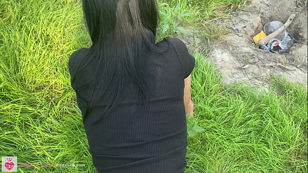 Throat and anal fucking skinny teen in nature!  