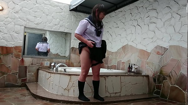 Japanese school uniform sissy have hand job