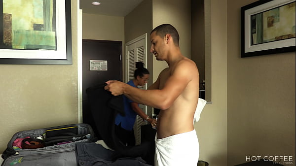 ROOM SERVICE! Big booty Latina gets fucked doggy style by guest and squirts on his chest.  