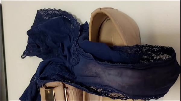 Masturbating with flats and dirty wife's panties on the office desk 