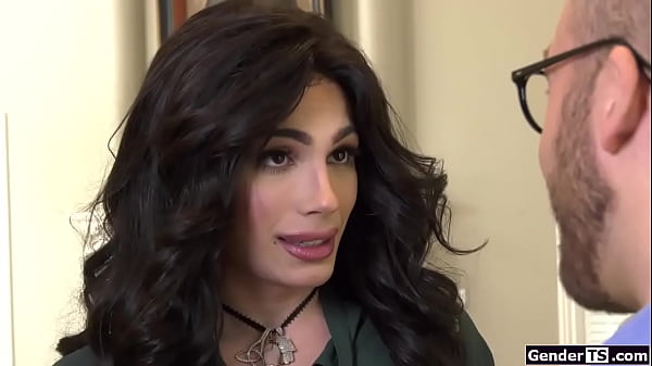 Shemale shrink Ariel Demure sees her client taking out his cock during a session.The tgirl slaps her big trans cock on his face and facefucks him 