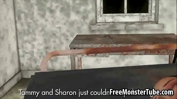 Short haired 3D babe sucking on a zombies cock  