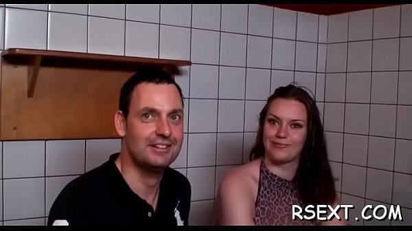 Beauty gives blow and handjob