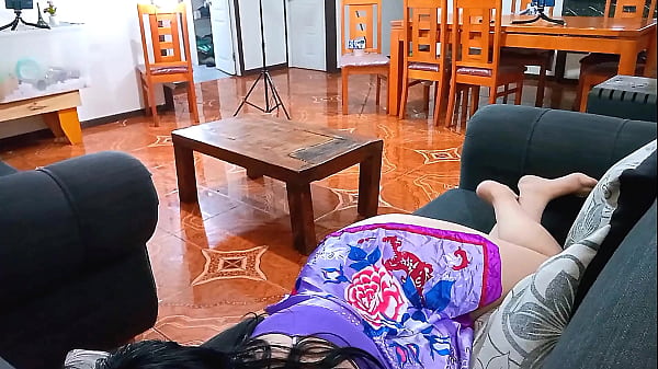 Stepson gets out of the shower and finds his stepmom relaxing on the couch showing off her big ass.