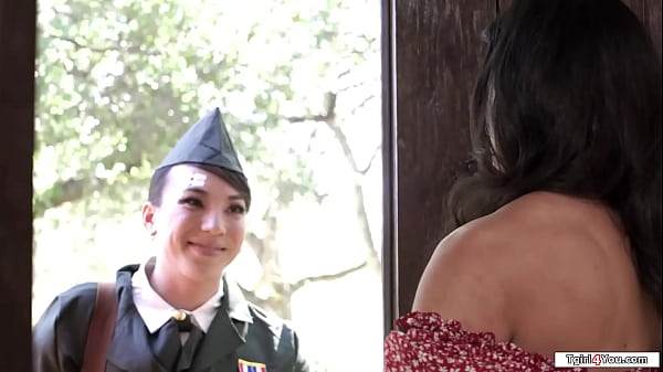 Asian tgirl soldier Kasey Kei comes home to her busty wife Penny Barber and gets the best welcome home gift.The shemale is sucked and gets a footjob