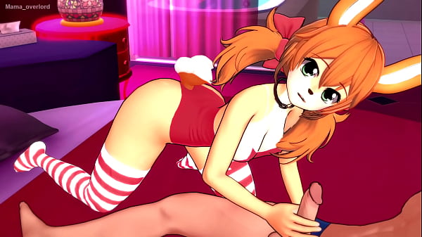 La caliente novia disfrazada en la cama con traje de ba&ntilde;o y medias lista para follar (hentai)  