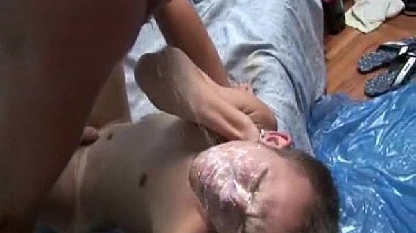 Horny guy taste big anal cream on his face after bareback