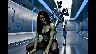 She-Hulk Ryona, She Hulk on a leash, walked like a pet, black pantyhose Ryona, bound, bondage, domination