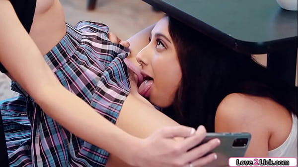 Busty latin and small tits blonde are dared to have public sex.The brunette licks her pussy under the table and is fingered.They trib and she rims her 