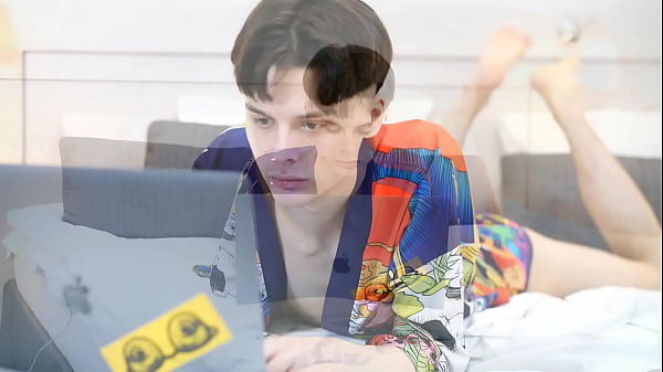 Jared lubes his cock with spit, grips it tight & works his foreskin around the head of his cock