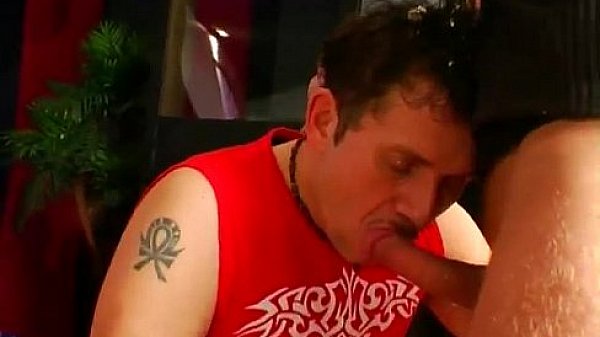 Guy sucks a group of cocks and black group of men jerking off til