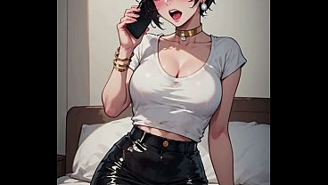 Luring captions slideshow whith white female Ai anime model  