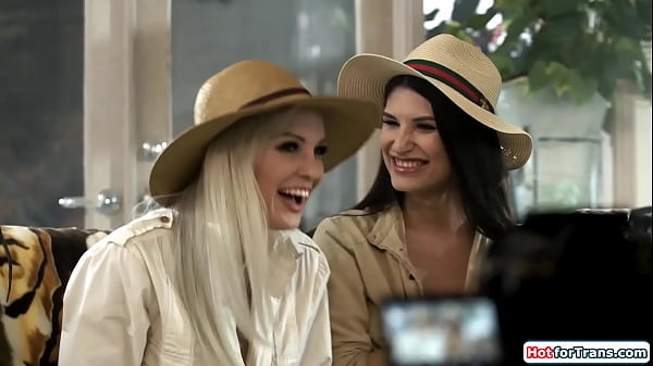 Busty milf Kenzie Taylor and her latin shemale bff Zariah Aura wrapped up their show and are horny.The tgirl licks her gfs hairy pussy and is rimmed