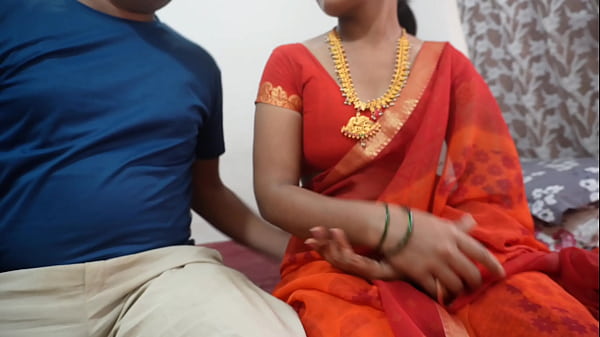 Indian hot teacher in red saree seducing young boy sex