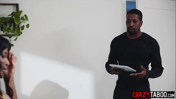 Sexy ebony babe swallowed big cock and enjoyed rough pussy fucking with roommate