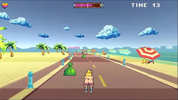 Pretty blonde in roller skates in erotic hentai gameplay