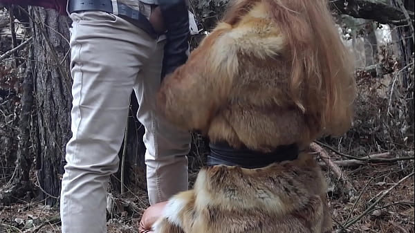 Public sex in fox fur coat and leather leggings