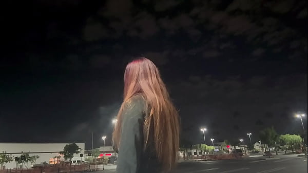 European Stepmom Smoke Session Outdoor at night in a parking lot