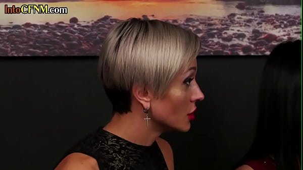 CFNM group BJ and HJ with cumshot by classy elegant dominas  