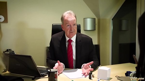 Interview turns into hardcore threesome for old man and two hot nymphos 