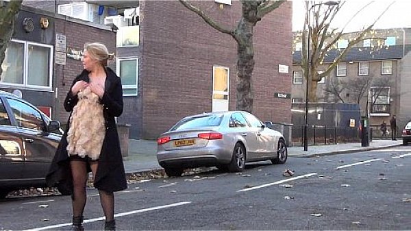 Sexy blonde Amber West in naughty voyeur adventures and outdoor public nudity