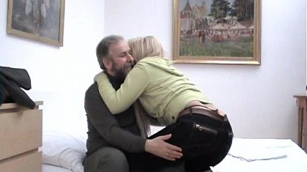 A blonde milf banged doggystyle by a very mature man