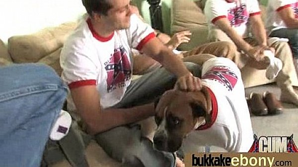 Ebony chick fucked hard in group sex action 12