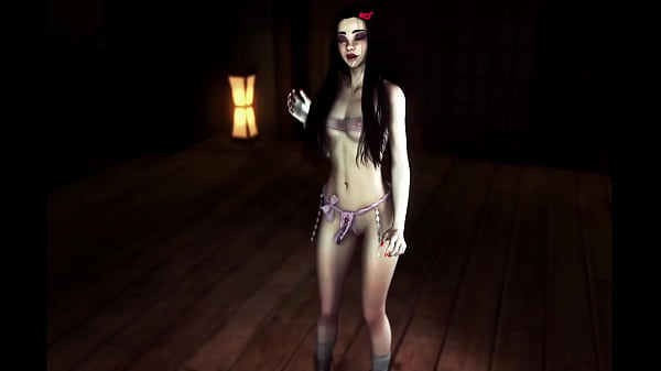 Shy horny Nezuko teases you with her young body to warm each other at night