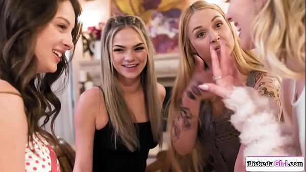 A blonde babe and her stepmom having a lesbian slumber party with bffs.The small tits teen licks the big tits milf while friend is facesitting her.  