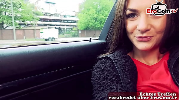 Car Sex in public with german skinny teen 