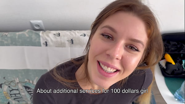 The delivery girl was tormented by thirst and she decided to take a sip of cum from the dick of a greedy customer