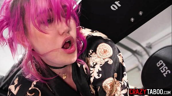 Sexy tranny Lena Moon grabbed big cock and gave a blowjob before guy fucked her in the gym 