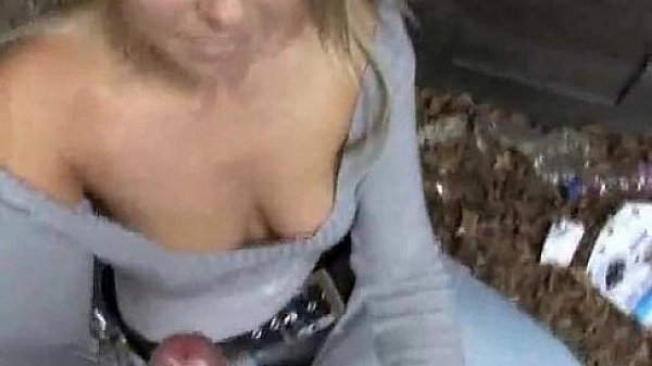 Blonde babe giving handjob