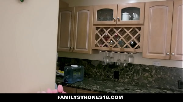 Busty stepmom walks in on her stepson getting sucked off by his 19yo teen gf.Shes turned on by it and starts kissing his gf while grabbing her stepsons big cock.He fucks his gf who lick his stepmom  