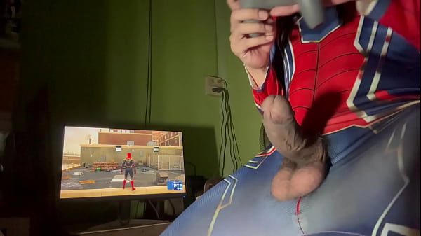 Young Thai Spiderman jerk off and playing