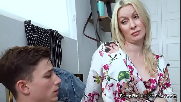 Big tits pale blonde Milf stepmother Sydney Paige caught stepson Parker Ambrose with boner then fucked him in reverse cowgirl position