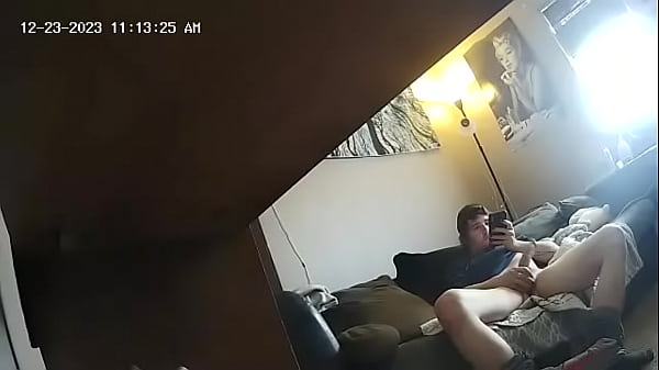 My security camera caught me stroking my 7.5" cock 