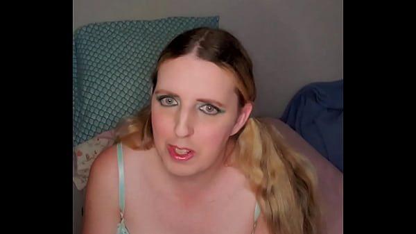 Cute blonde trans woman orgasming with toy hard