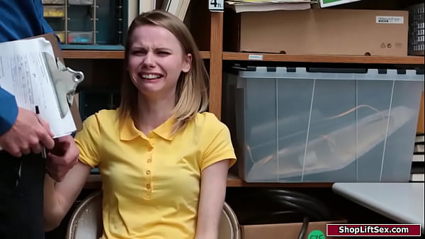 Russian babe is caught stealing and the officer dominates her to stroke his cock to let her free.The petite european is facefucked and rides his dick  