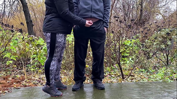 StepMother-in-law controls son-in-law's cock outdoors