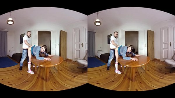 Teenage babe fucks in the morning on the table