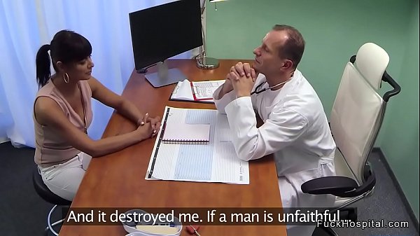 Brunette Euro patient sucks big cock to her muscular doctor  