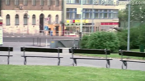 Public STREET gangbang threesome with a young pretty teen girl