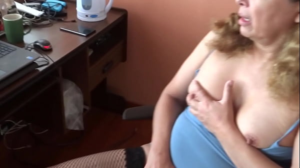 MATURE AND HAIRY WIFE, 58 YEARS OLD, GETS EXCITED AND STARTS MASTURBATING WATCHING PORN ON THE COMPUTER WHILE HER HUSBAND'S FRIEND SPYES ON HER AND JERKS OFF