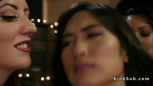 Hot ass busty Asian spanked in threesome