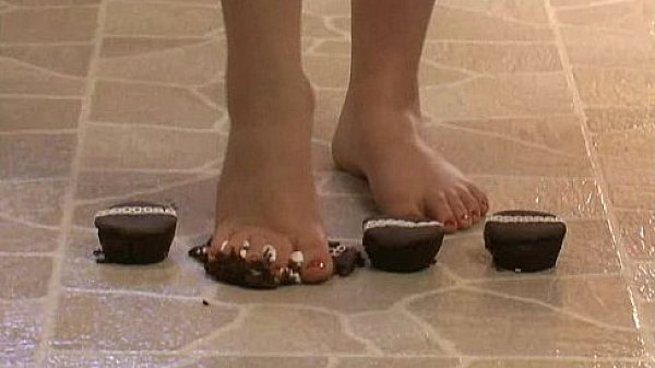 Foot Fetish - Sexy feet crushing chocolate cupcakes  