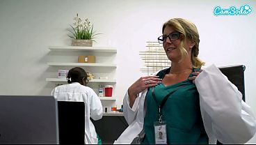 horny mature lady plays with her pussy at work