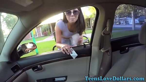 Naive teenager gets fucked outdoors for cash and gets cumshot  