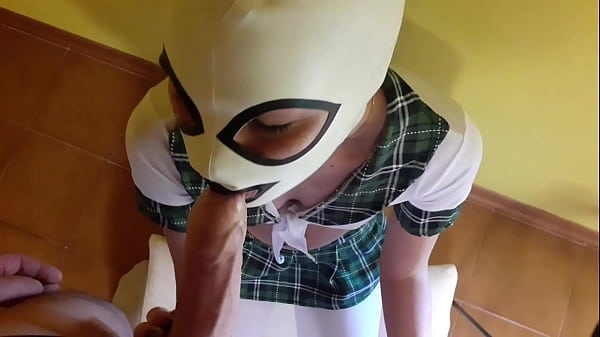 Laura on Heels step sister on white clothes is receiving a cock down her throat until he cums.  